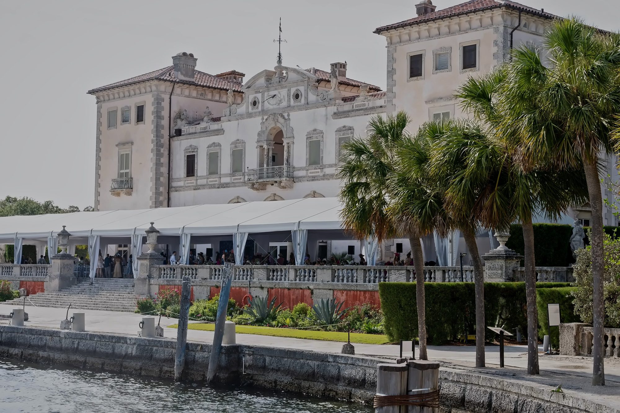 Vizcaya Museum and Gardens with the luncheon tent by the water